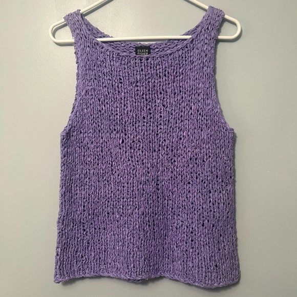 Eileen Fisher Linen Blend Chunky Loose Knit Sweater Tank Top in Lavender Purple - Picture 9 of 9